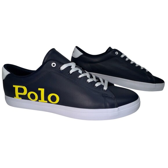 Polo Ralph Lauren Longwood Mens Size 15 Logo Leather Sneaker Black With Yellow - Picture 9 of 9